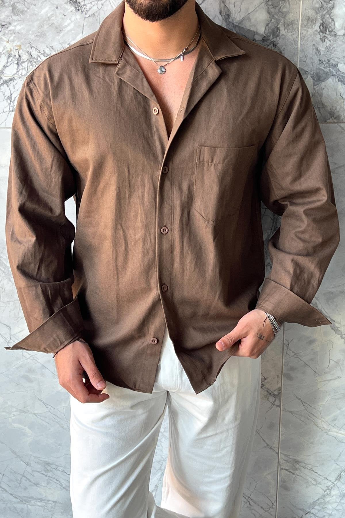 Apaş Collar Pocket Gabardin Oversize Shirt