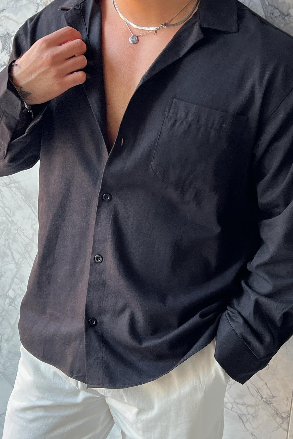 Apaş Collar Pocket Gabardin Oversize Shirt