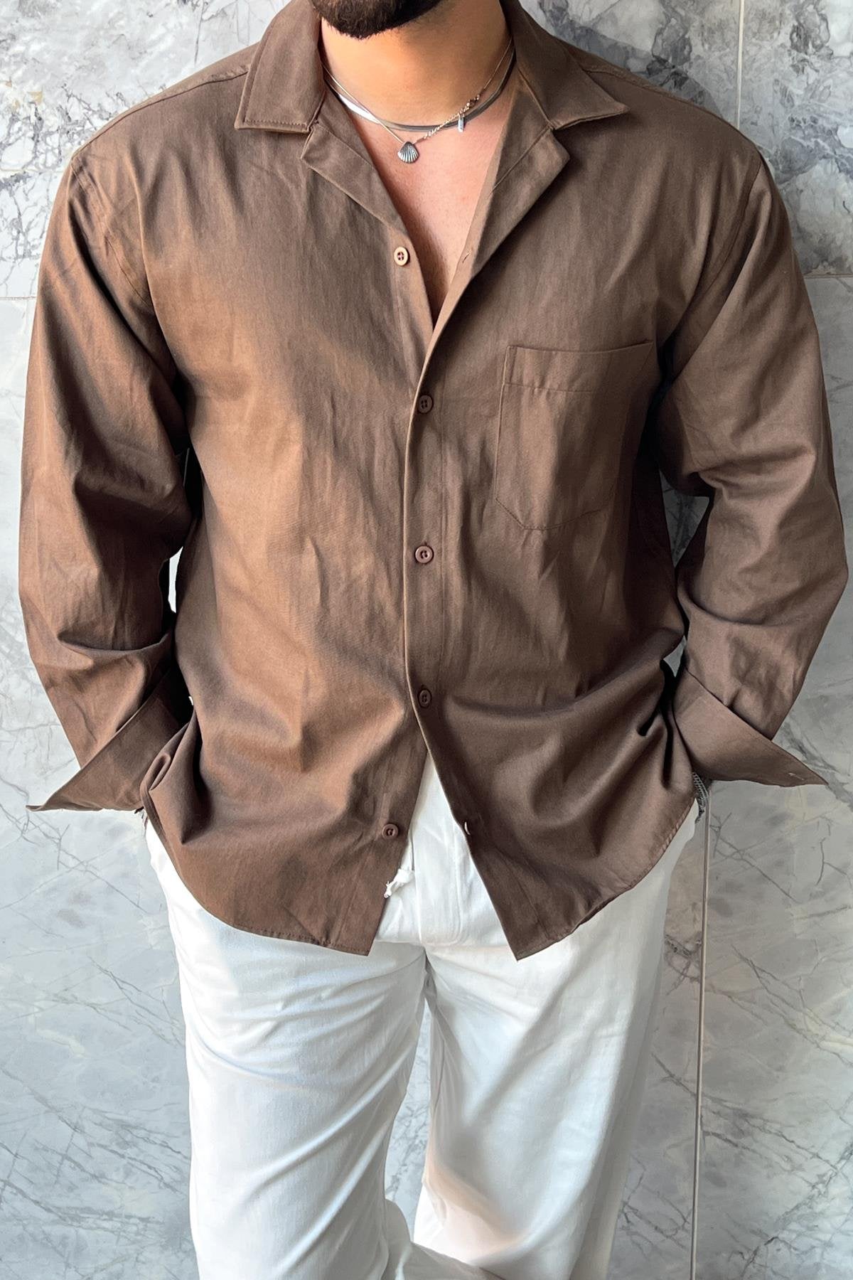 Apaş Collar Pocket Gabardin Oversize Shirt