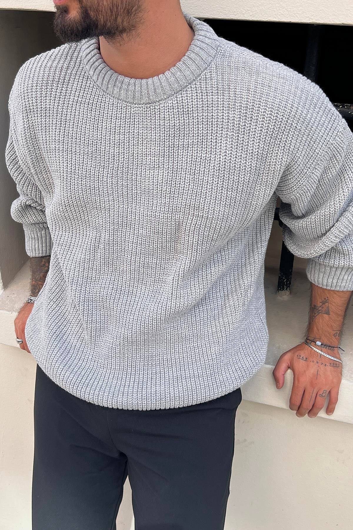 Basic Knit Oversize Sweater Gray