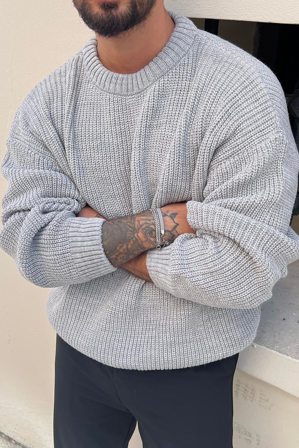 Basic Knit Oversize Sweater Gray