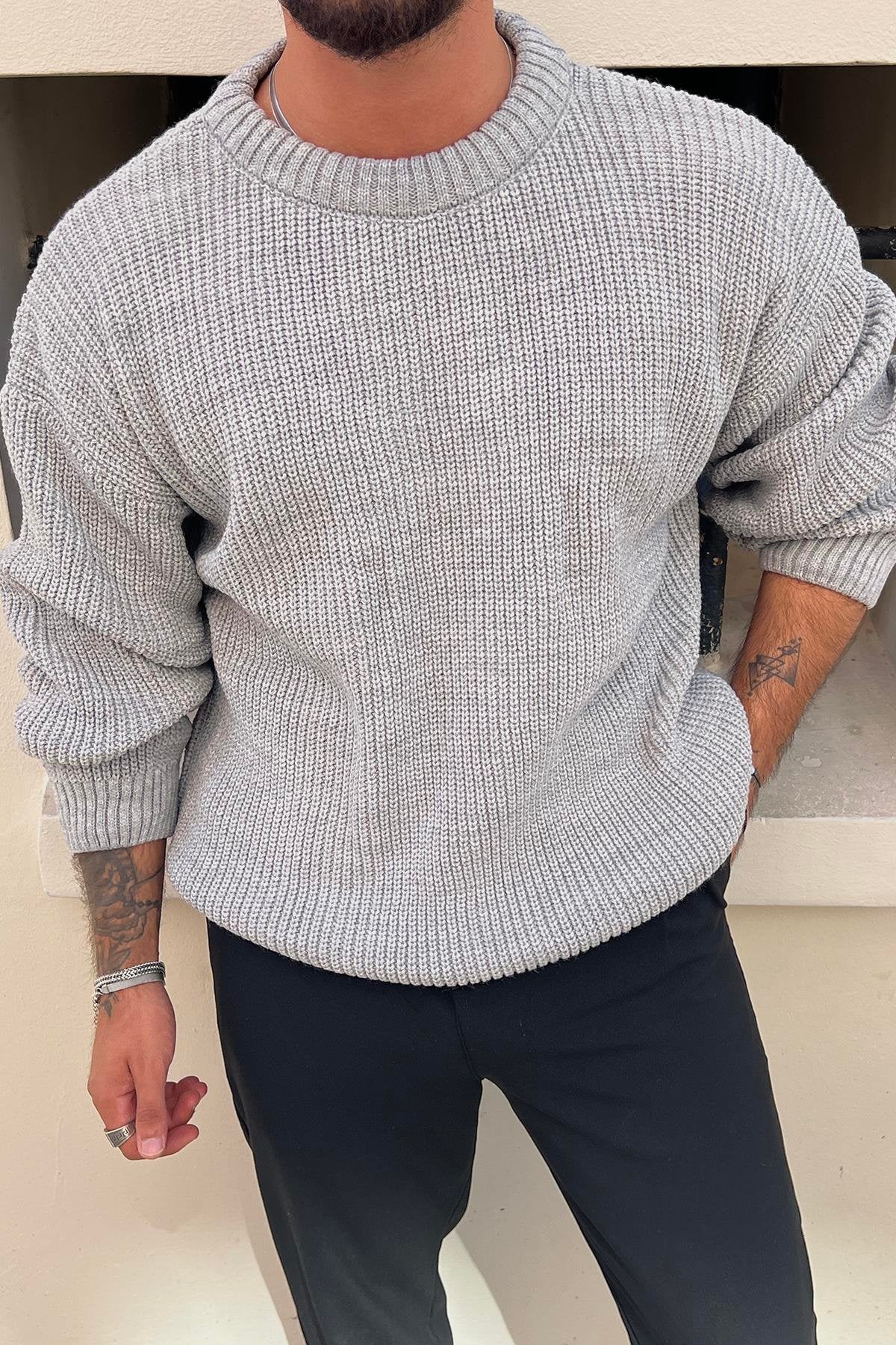 Basic Knit Oversize Sweater Gray