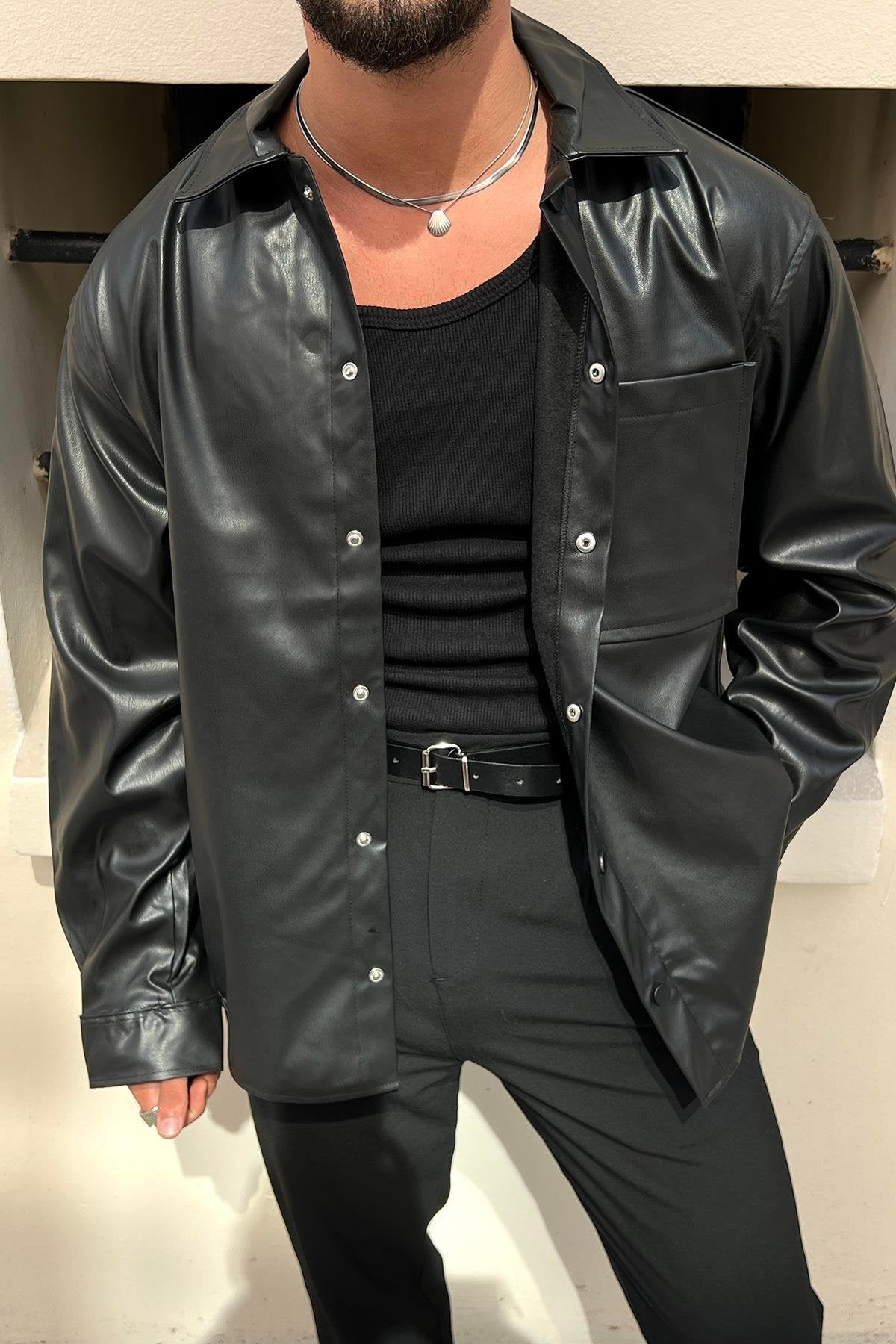 Leather Oversize Shirt Black