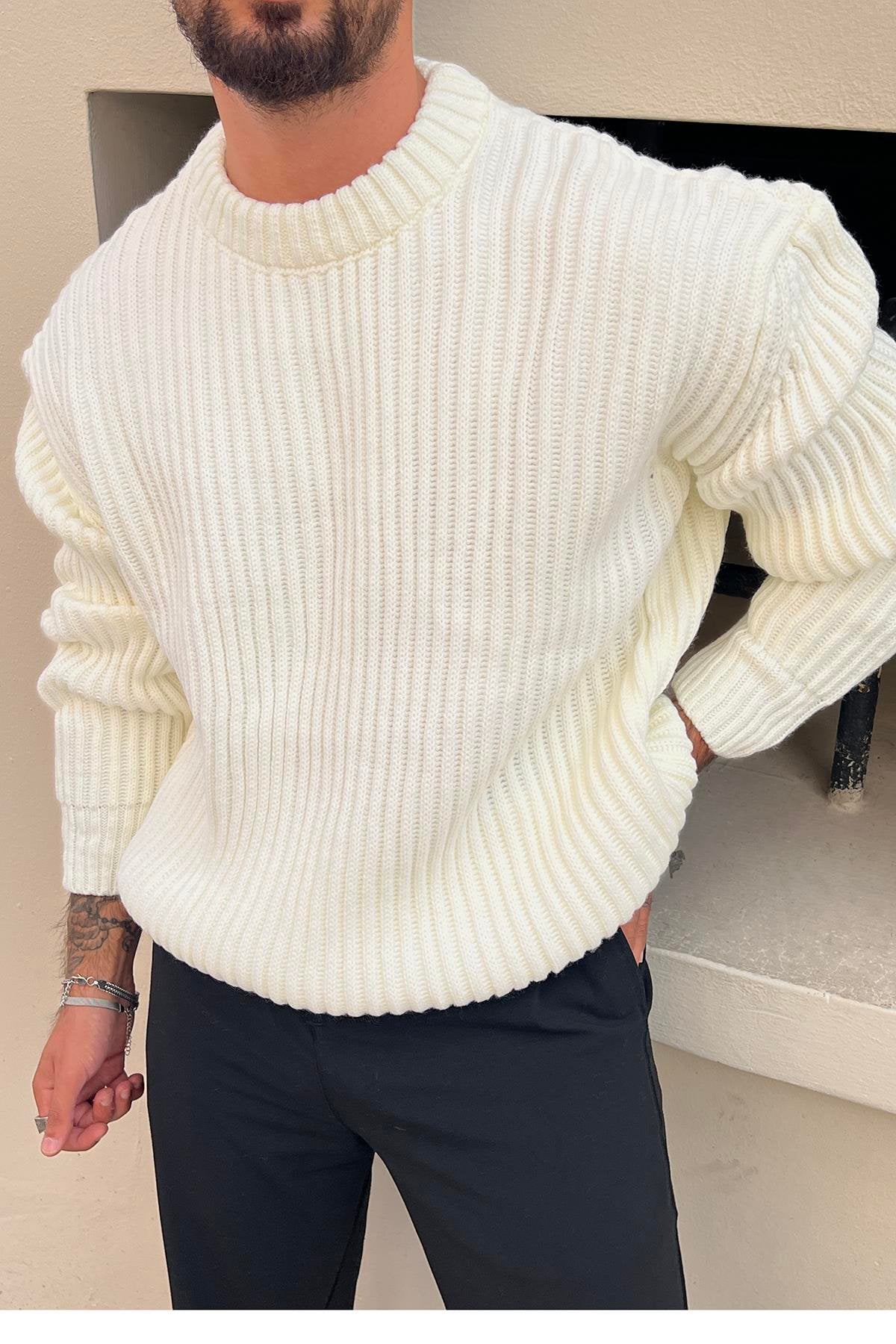 Extra Padded Loose Fit Knitted Sweater White