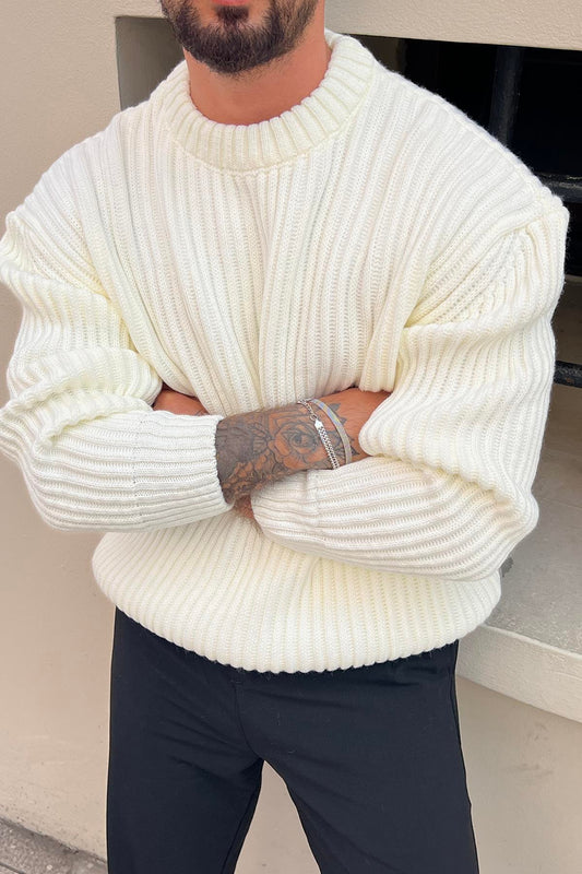 Extra Padded Loose Fit Knitted Sweater White