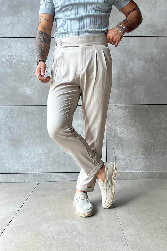 Two Button Buckle Italian Trousers Cream