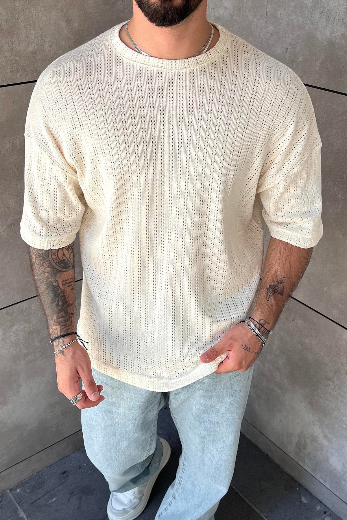 Knitted Oversize Cotton T-shirt Cream