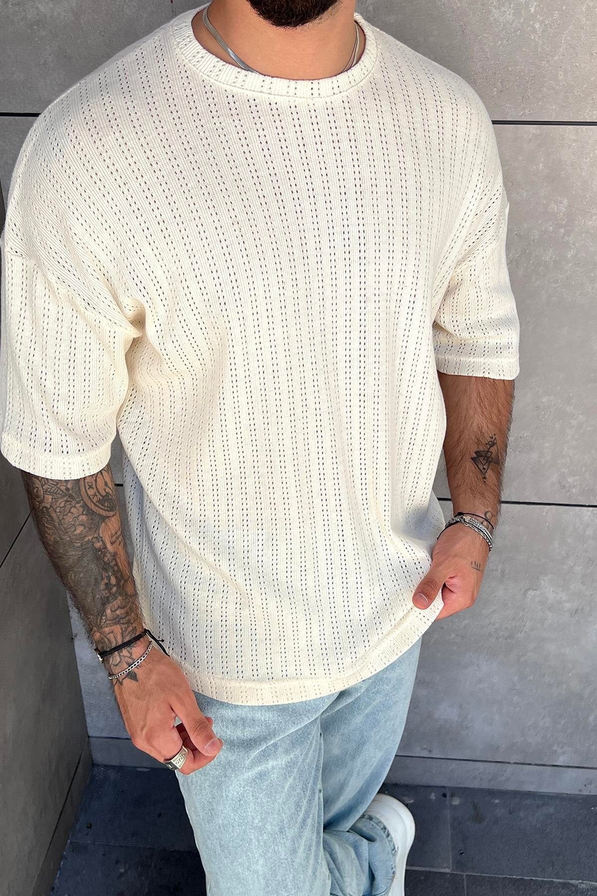 Knitted Oversize Cotton T-shirt Cream