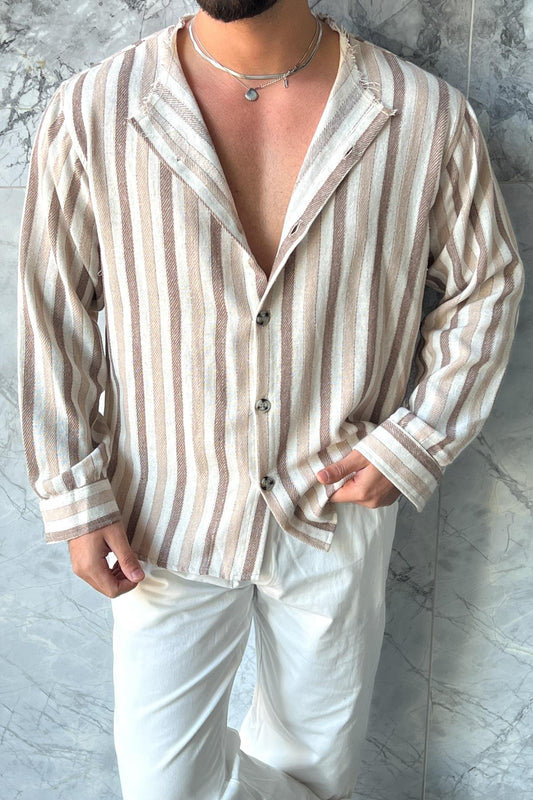 Oversize Open Collar Cotton Linen Shirt