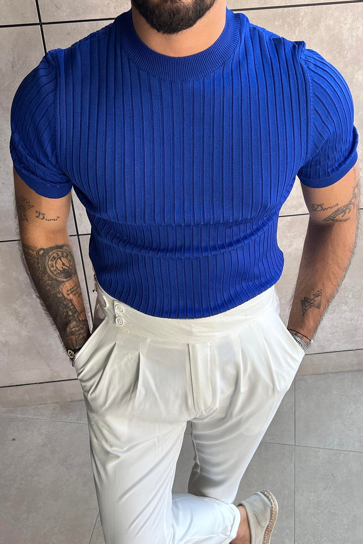 Slimfit Ribbed T-Shirt Dark Blue