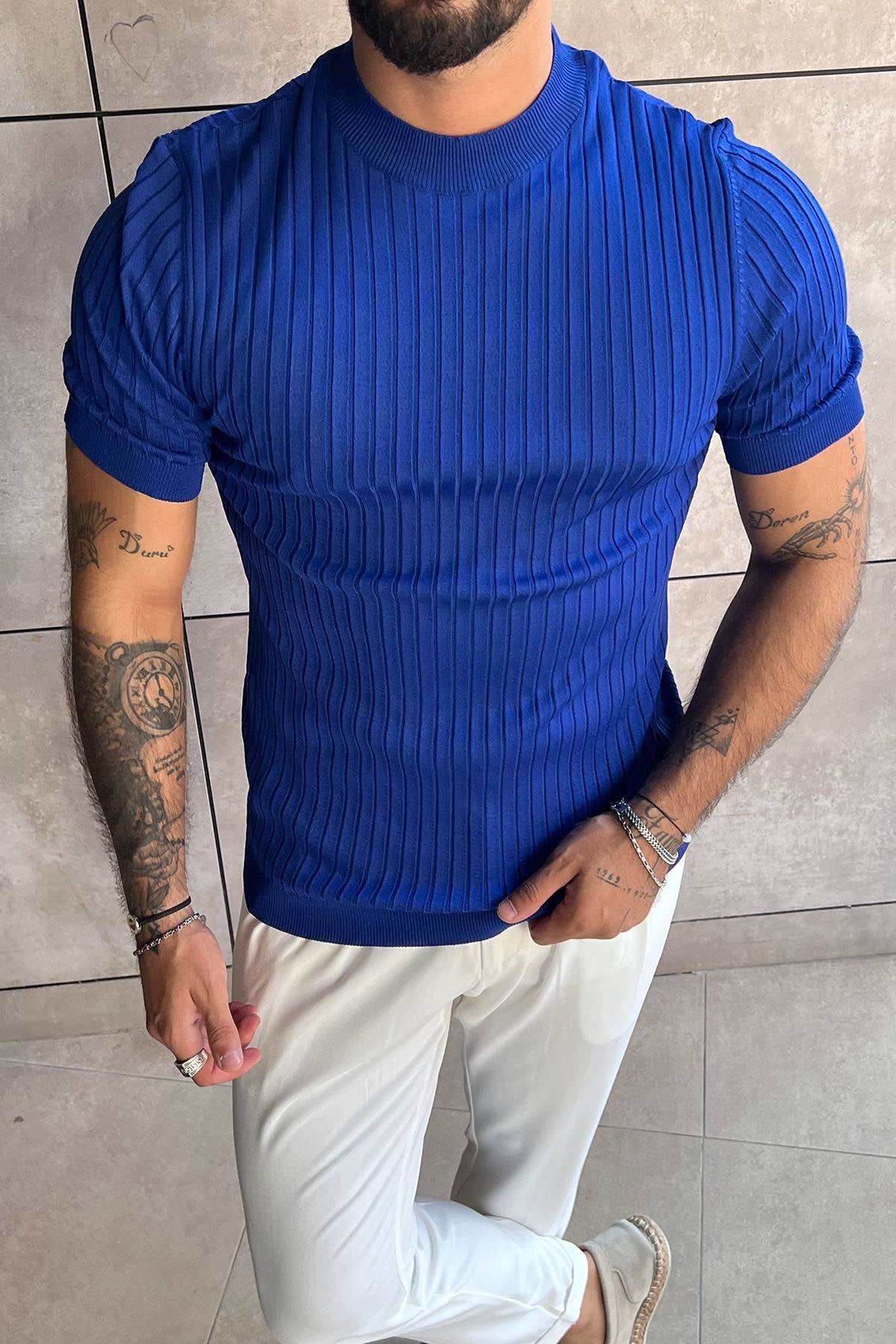 Slimfit Ribbed T-Shirt Dark Blue