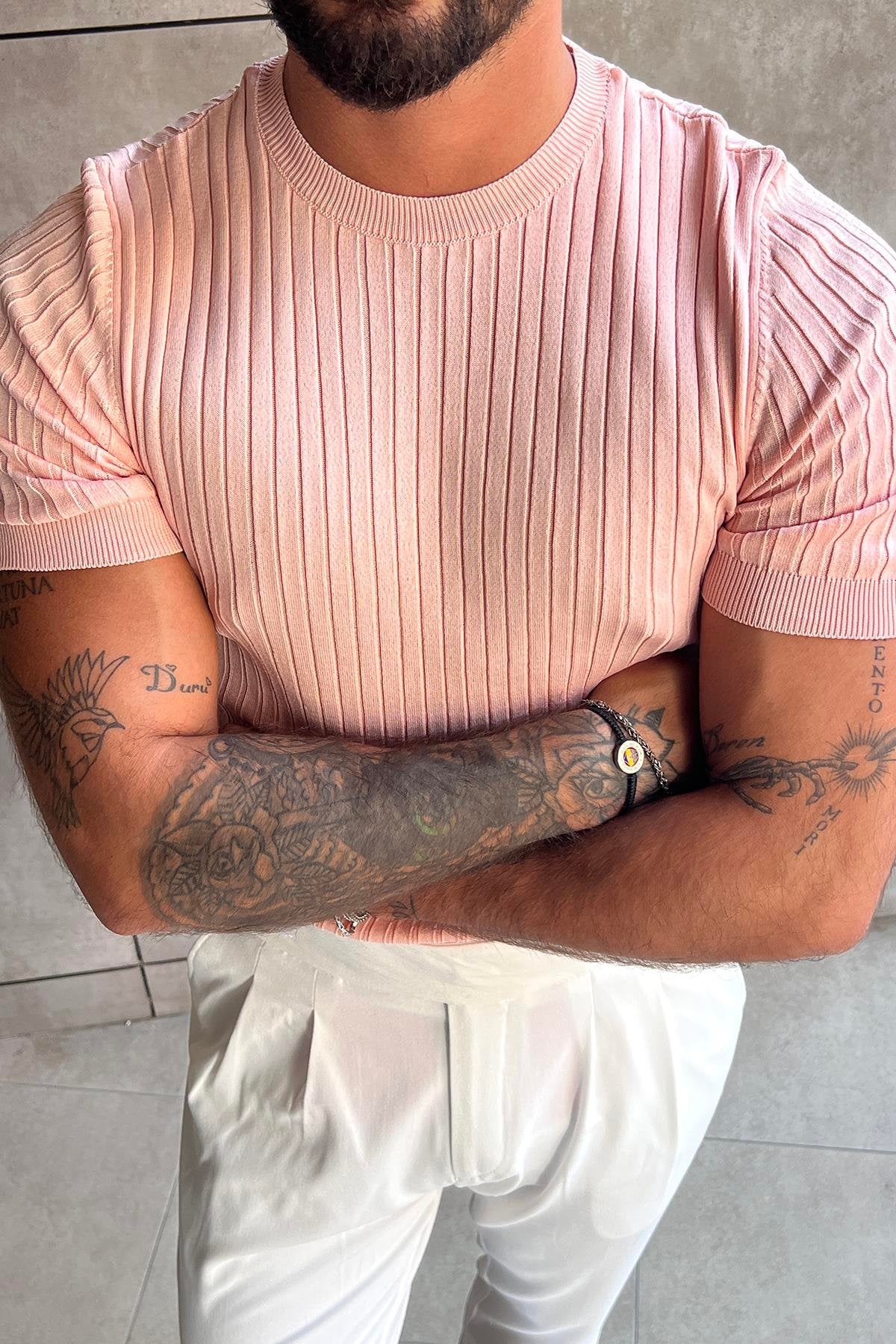 Slimfit Knitted Ribbed T-Shirt Pink