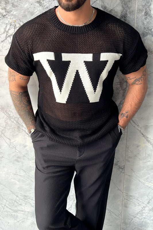 W Printed Mesh Overszie T-Shirt