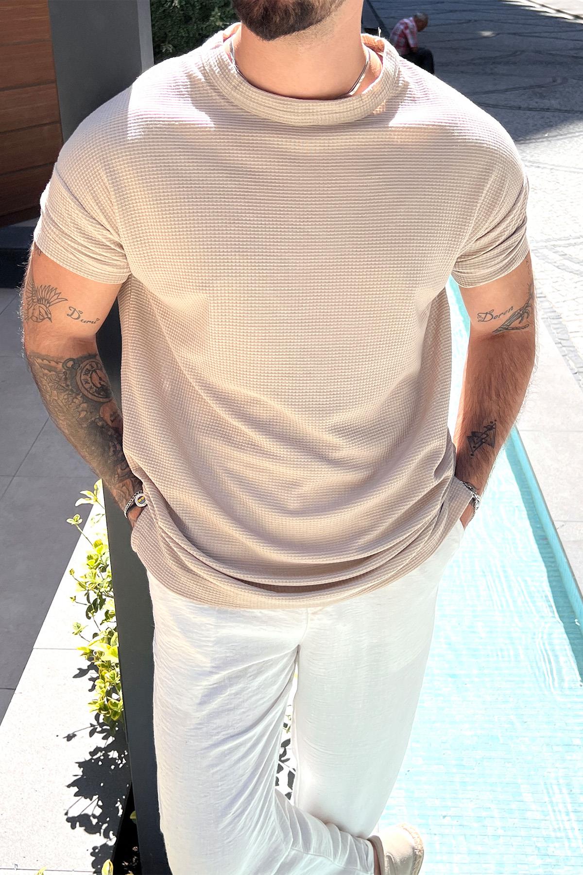 Waffle Relaxed Fit T-Shirt Cream