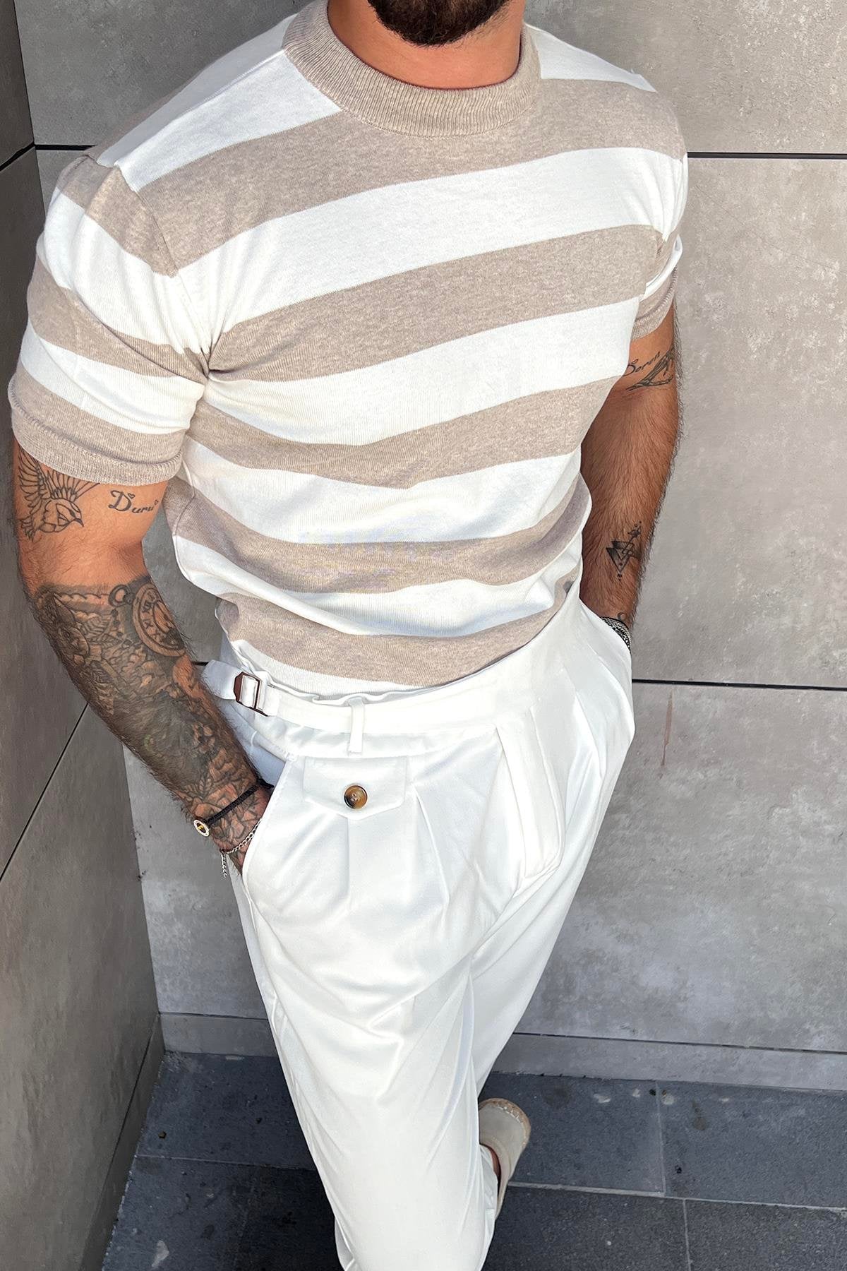 Side Striped Slimfit Tshirt Sand Beige