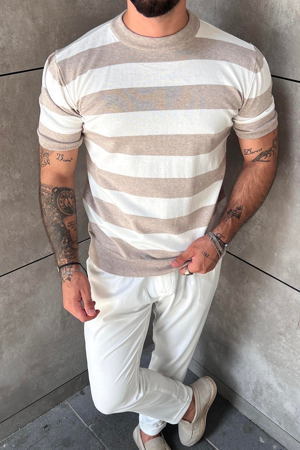 Side Striped Slimfit Tshirt Sand Beige