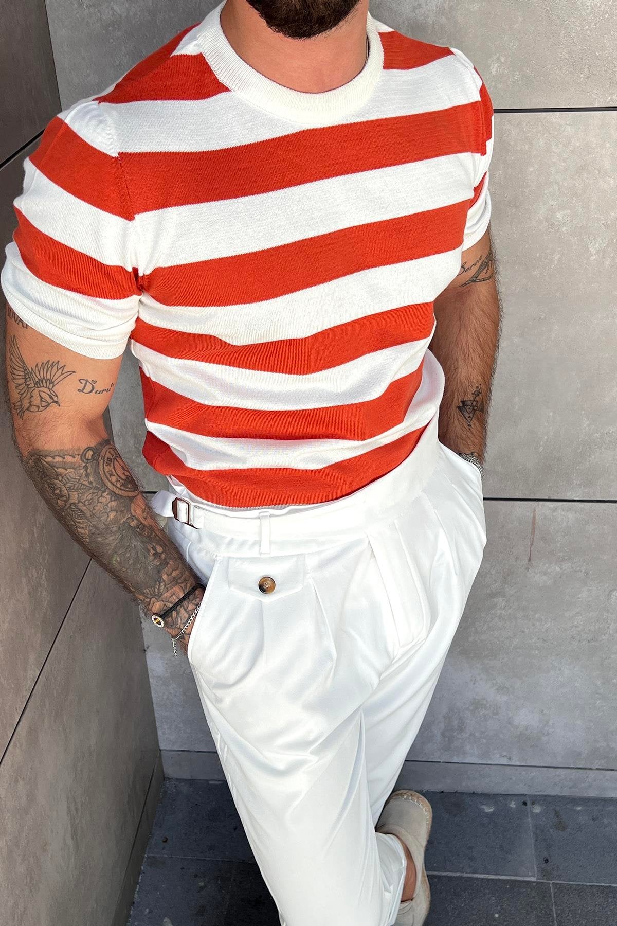 Side Striped Slimfit Tshirt Sand Beige