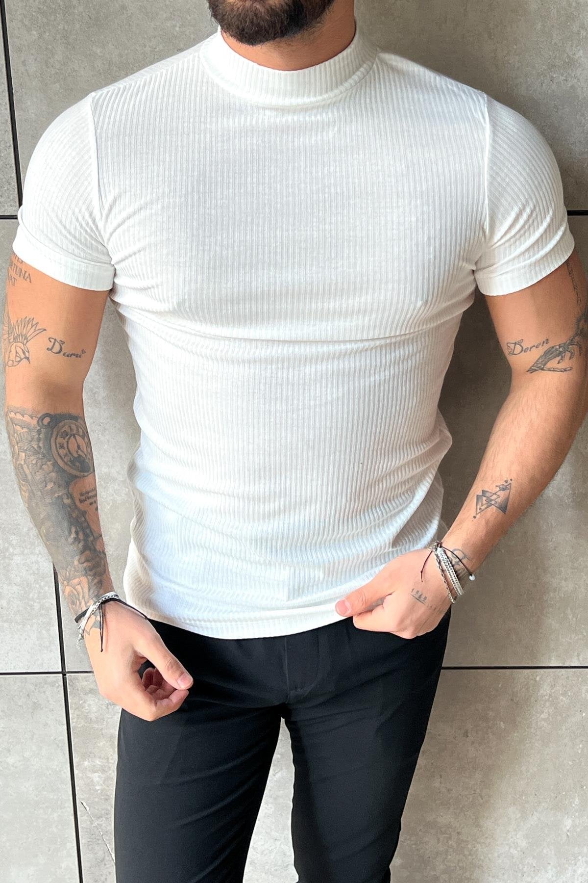 Half Neck Thin Lycra Slim T-Shirt